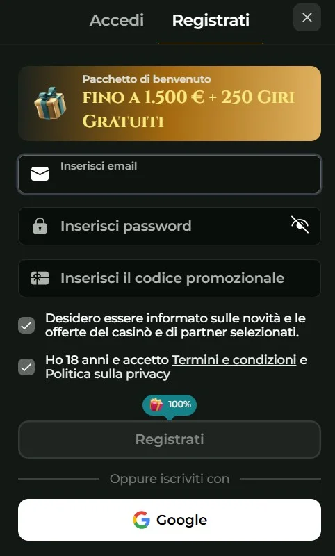 Goldzino Casino Registrazione e KYC